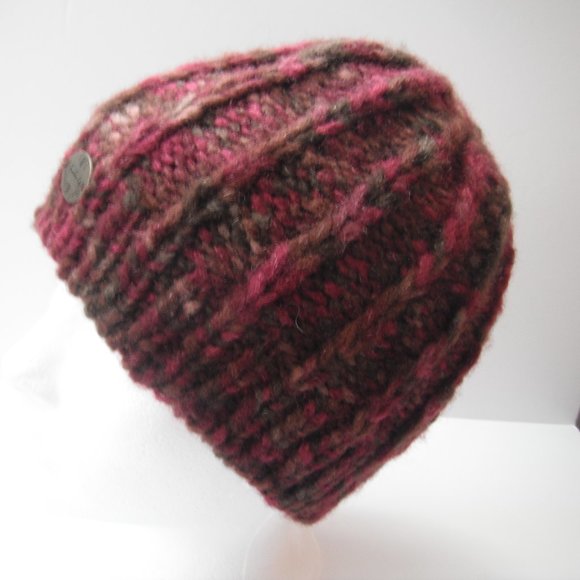 Hand Knitted Hat Toque Adult Size - M-(L) Acrylic Burgundy Unisex Color Blue-019 - Picture 7 of 10